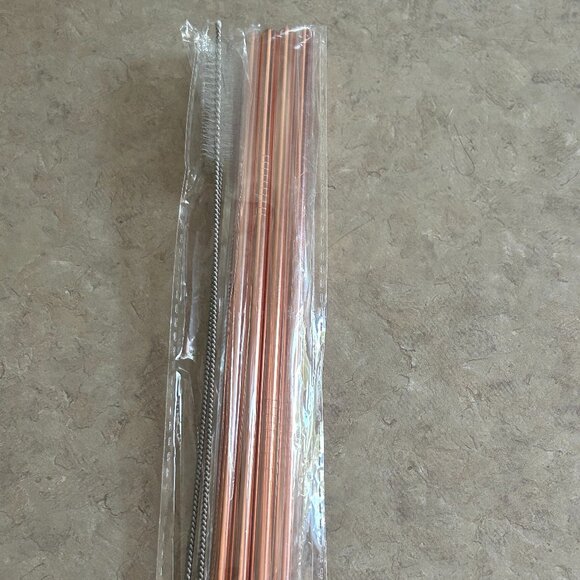 Rose gold metal straws with brushes - Picture 1 of 1